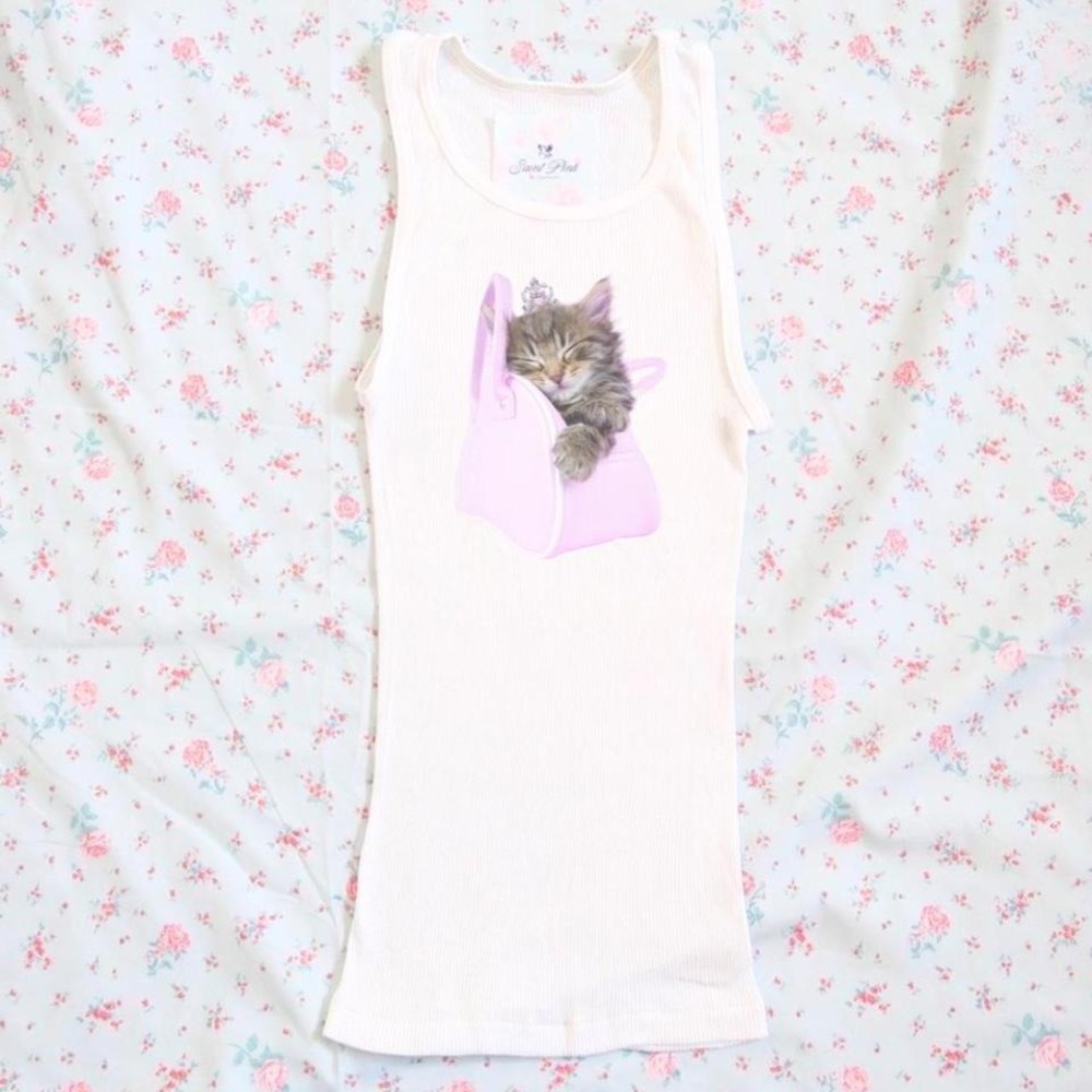kitten purse ribbed tank top coquette y2k saint pink